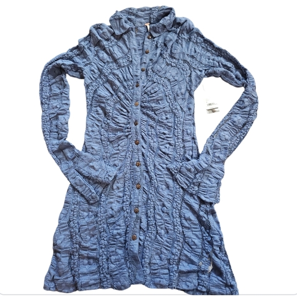 Free People Women's Shayla Lace Long sleeves Button Front Mini Casual Boho Dress - Picture 7 of 12